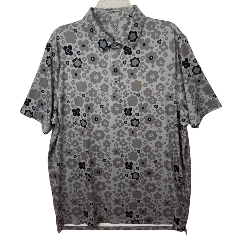 NWOT Graham Luxe Performance Golf Polo, Black/Gray Flower Print, Size Large